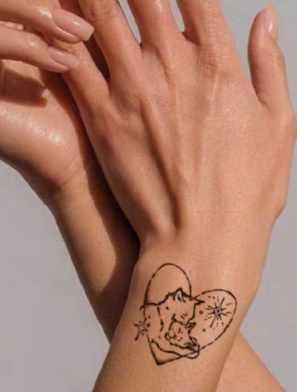 Minimal Heart Cat Wrist Temporary Tattoo in Black